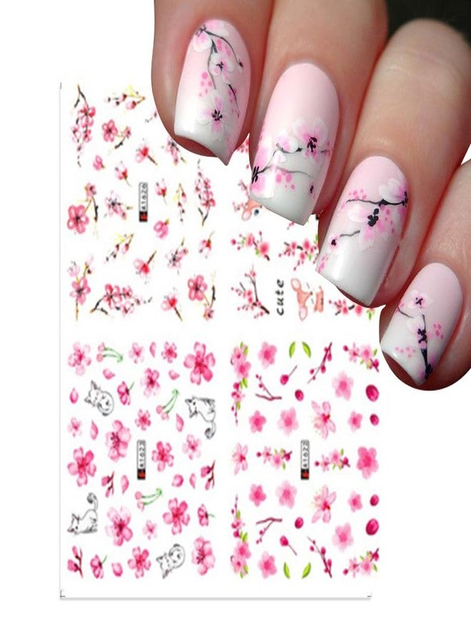 Vezocim Nail Art Stickers Decals, Holographic Cherry Blossoms Nail Water Transfer Decal Designs, Pink Flower Nail Sticker Acrylic Supplies for Women Girls Manicure Tips Decorations (A1621-1632) - Image 5